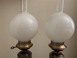 2 Brass Antique Style Hurricane Lamps PAIR