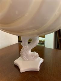 Westmoreland Milk Glass Shell Dolphin/Fish Centerpiece Bowl