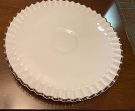 Fenton Clear Ruffled edge Milk Glass Cake Plate