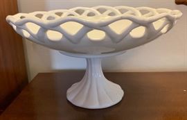 Milk Glass Lace Edge Pedestal Bowl LG	 