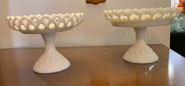Milk Glass Lace Edge Pedestal Bowls
