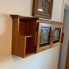 Wall Mount Oak/Stained Glass Cabinet (Buyer Removal)	12x36x6.5in	