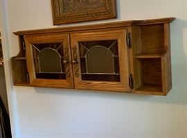 Wall Mount Oak/Stained Glass Cabinet (Buyer Removal)	12x36x6.5in	