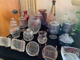 Hand Etched Tiffin Glass