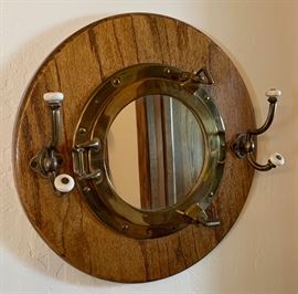 Brass Pothole Mirror Hat Rack	