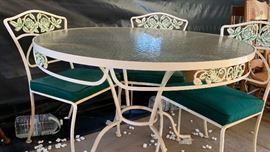 Wrought Iron Rose Vintage Patio Table w/ 4 Chairs Woodard	 