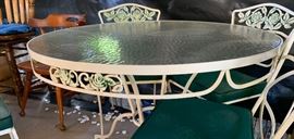 Wrought Iron Rose Vintage Patio Table w/ 4 Chairs Woodard	 