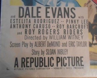 Bottom left portion of Roy Rogers and Dale Evans 4' X 2.5" poster