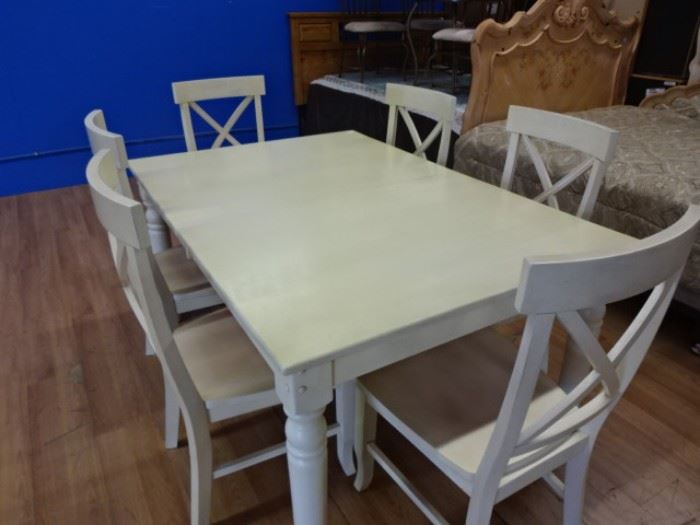 White Wood Table w/6 Chairs