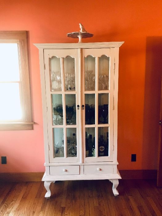 Vintage China cabinet with glass doors and 2 storage drawers