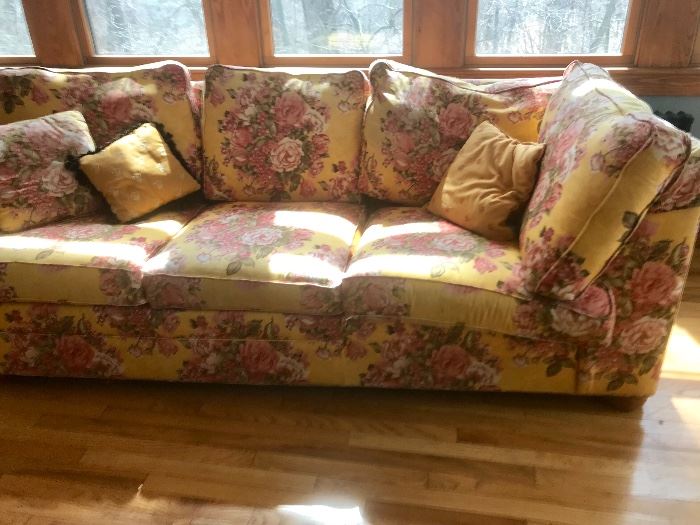 Floral Sofa with down cushions and floral upholstery 