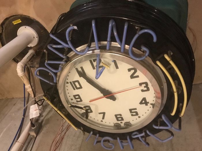 Large Vintage Neon Clock "Dancing Nightly"