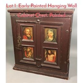 Lot 1 Early Painted Hanging Wall Cabinet Chest. Painted