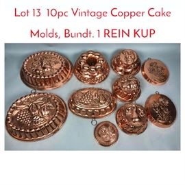 Lot 13 10pc Vintage Copper Cake Molds, Bundt. 1 REIN KUP
