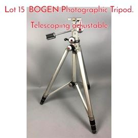 Lot 15 BOGEN Photographic Tripod. Telescoping adjustable