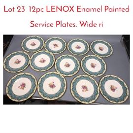 Lot 23 12pc LENOX Enamel Painted Service Plates. Wide ri