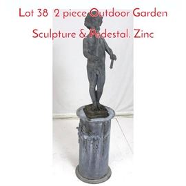 Lot 38 2 piece Outdoor Garden Sculpture  Pedestal. Zinc