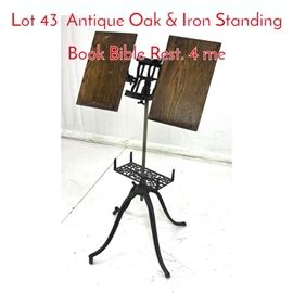 Lot 43 Antique Oak  Iron Standing Book Bible Rest. 4 me