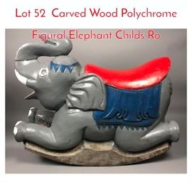 Lot 52 Carved Wood Polychrome Figural Elephant Childs Ro