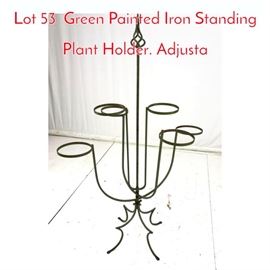 Lot 53 Green Painted Iron Standing Plant Holder. Adjusta