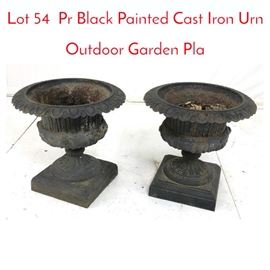 Lot 54 Pr Black Painted Cast Iron Urn Outdoor Garden Pla