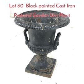 Lot 60 Black painted Cast Iron Pedestal Garden Urn Plant