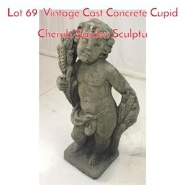 Lot 69 Vintage Cast Concrete Cupid Cherub Garden Sculptu