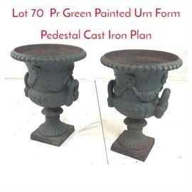 Lot 70 Pr Green Painted Urn Form Pedestal Cast Iron Plan