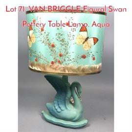 Lot 71 VAN BRIGGLE Figural Swan Pottery Table Lamp. Aqua