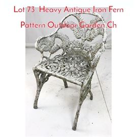 Lot 73 Heavy Antique Iron Fern Pattern Outdoor Garden Ch