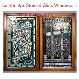Lot 86 2pc Stained Glass Windows. 1 window with 4 archi