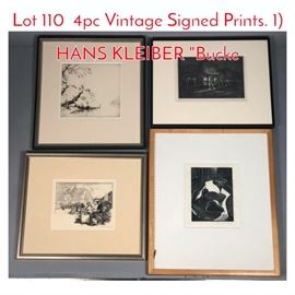 Lot 110 4pc Vintage Signed Prints