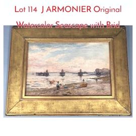 Lot 114 J ARMONIER Original Watercolor Seascape with Brid