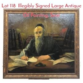 Lot 118 Illegibly Signed Large Antique Oil Painting. Seat