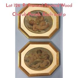 Lot 126 Pr Framed Painted Wood Cherub Panels. Each oval p