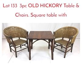 Lot 133 3pc OLD HICKORY Table  Chairs. Square table with