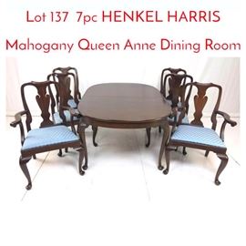 Lot 137 7pc HENKEL HARRIS Mahogany Queen Anne Dining Room