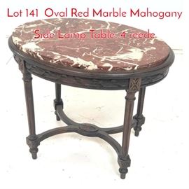 Lot 141 Oval Red Marble Mahogany Side Lamp Table. 4 reede