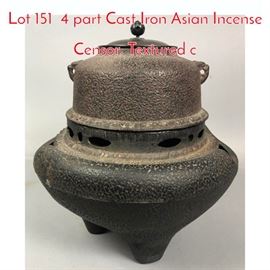 Lot 151 4 part Cast Iron Asian Incense Censor. Textured c