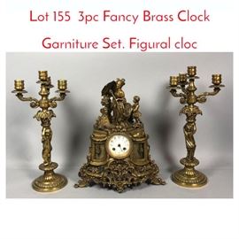 Lot 155 3pc Fancy Brass Clock Garniture Set. Figural cloc