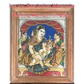 Lot 159 East Indian Watercolor Painting Woman with Baby. 