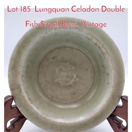 Lot 185 Lungquan Celadon Double Fish Small Bowl. Vintage 