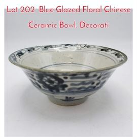 Lot 202 Blue Glazed Floral Chinese Ceramic Bowl. Decorati