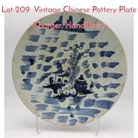 Lot 209 Vintage Chinese Pottery Plate Charger. Hand Paint