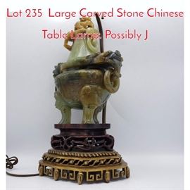 Lot 235 Large Carved Stone Chinese Table Lamp. Possibly J