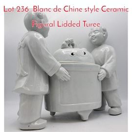 Lot 236 Blanc de Chine style Ceramic Figural Lidded Turee
