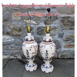 Lot 244 Large Painted Ceramic Table Lamps. Ginger Jar sty