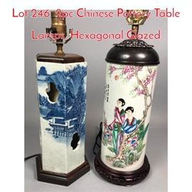 Lot 246 2pc Chinese Pottery Table Lamps. Hexagonal Glazed