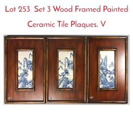Lot 253 Set 3 Wood Framed Painted Ceramic Tile Plaques. V