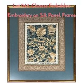 Lot 263 Chinese Forbidden Embroidery on Silk Panel. Frame